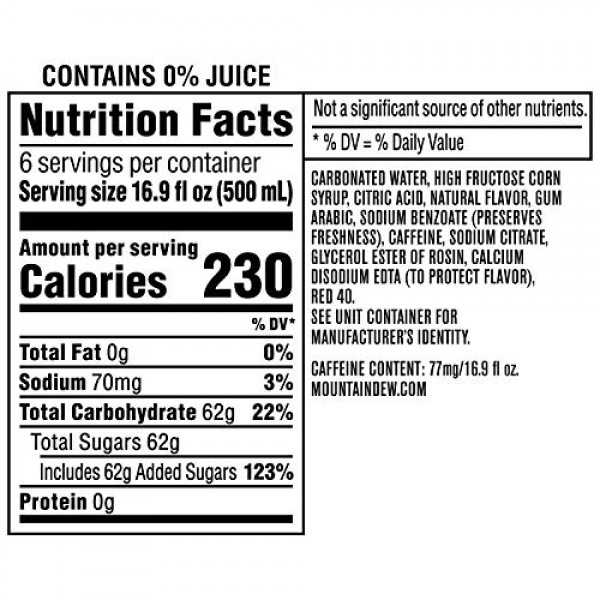 major melon mountain dew nutrition facts