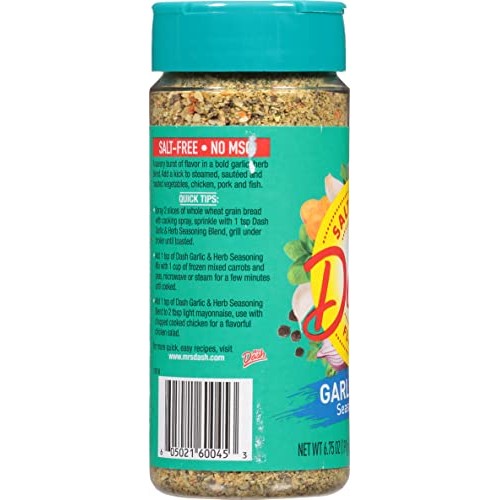 Dash Salt-Free Seasoning Blend, Garlic & Herb, 6.75 Ounce