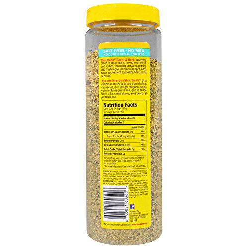 Mrs Dash Saltless Seasoning Blend Garlic And Herb No Salt 21 Ounce