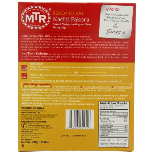 Mtr Kadhi Pakora, Ready-To-Eat, 10.58-Oz. Boxes Pack Of 5