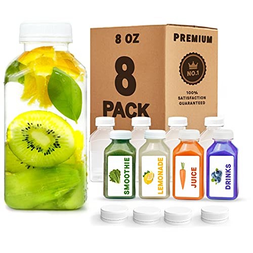 Norcalway 8 Oz Plastic Juice Bottles With Caps, Reusable Juice B...