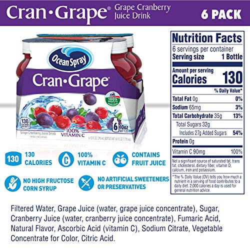 Ocean Spray Cran-Grape Juice Drink, 10 Ounce Bottle Pack of 6