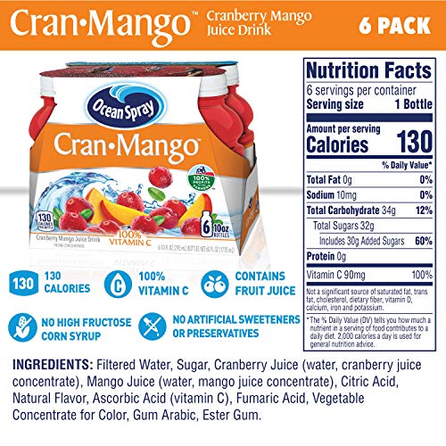 Ocean Spray Cran-Mango Juice Drink, 10 Ounce Bottle Pack Of 6