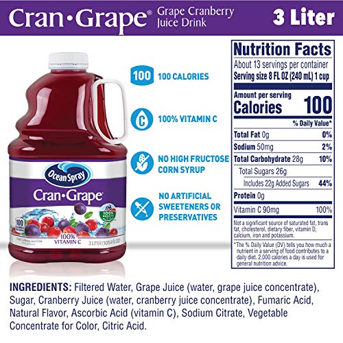 Ocean Spray Juice Drink, Cran-Grape, 3 Liter Bottle