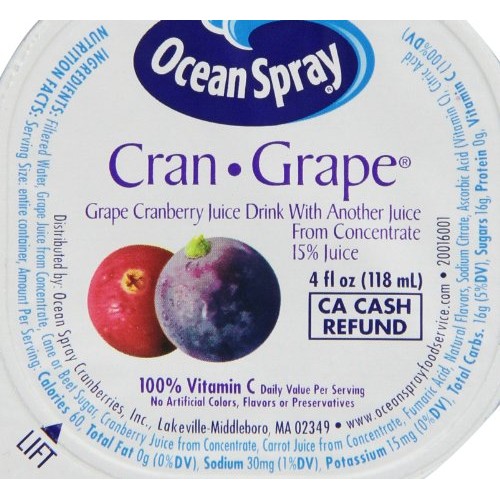 Ocean Spray Juice Drink, Cran-Grape, 4 Ounce Cup Pack Of 48