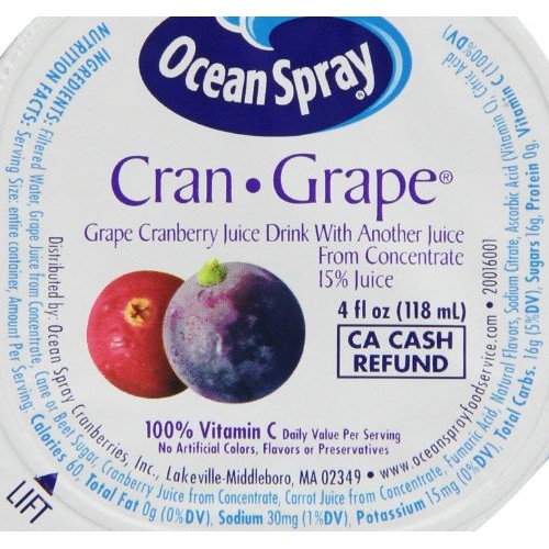 Ocean Spray Juice Drink, Cran-Grape, 4 Ounce Cup Pack Of 48