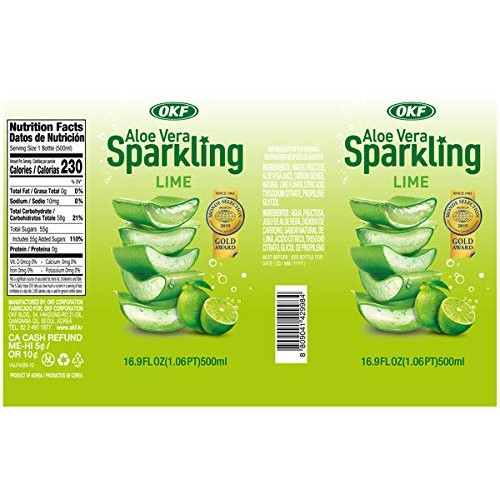 Okf Aloe Vera Sparkling, Carbonated Mineral Drink, Healthy And R