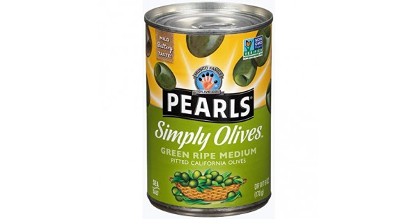 PEARLS Simply Olives Green Ripe Pitted Olives,Pack of 12 ,72 Ounce