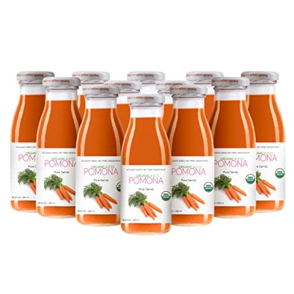 Pomona Organic Carrot Juice (Pack of 12), Cold Pressed USDA Organic Juices,  100% Carrots, No Added Sugar, Not From Concentrate, Vegan, Kosher, Non GMO,  Pasteurized, 8.4 oz Glass Bottles