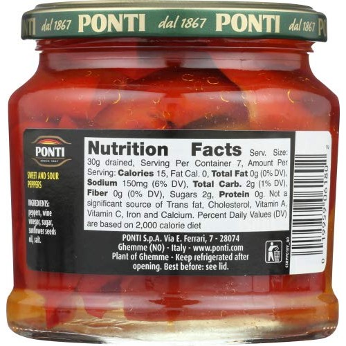 Ponti Peperlizia Italian Style Peppers - Sweet &Amp; Sour Taste, 12.