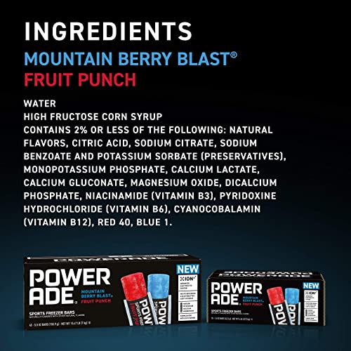 Powerade Sports Freezer Bars 1.5 oz Refreshing Ice Pops with Ele...