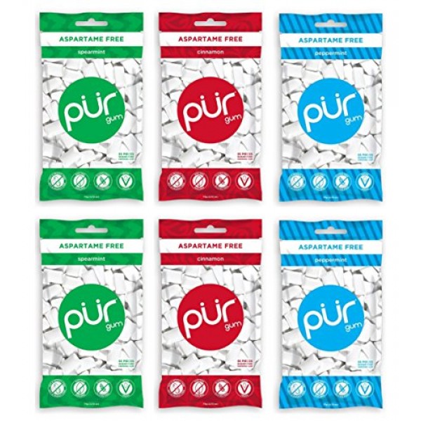 PUR Gum 3 Flavor Assortment Spearmint, Cinnamon, Peppermint