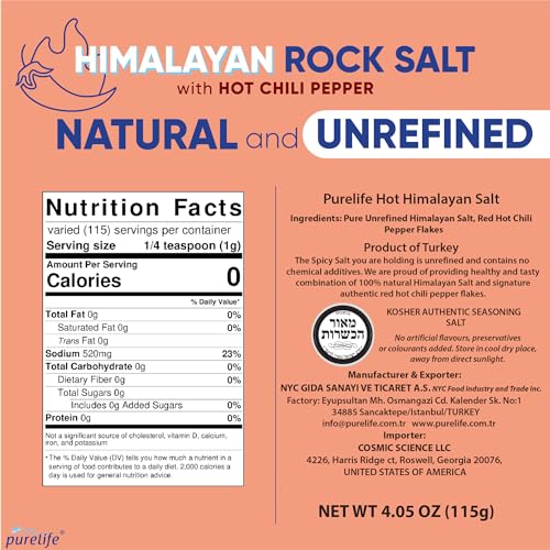 Purelife Himalayan Salt with HOT Chili Pepper- Gourmet Kosher Na...