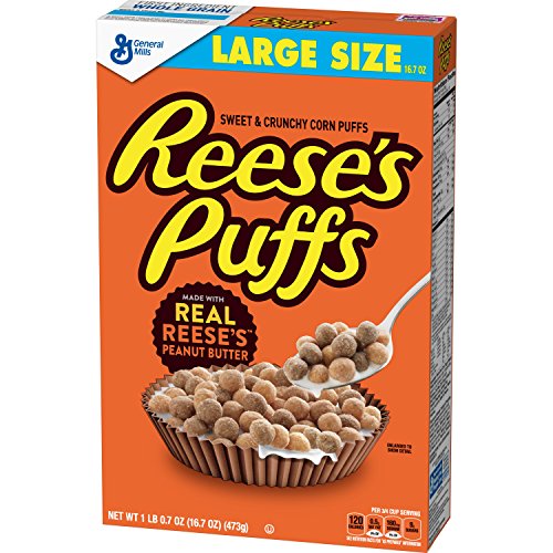 Reeses Peanut Butter Puffs, Breakfast Cereal, Large Size, 16.7 Oz