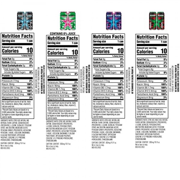 Rockstar Energy Drink 4 Flavor Xdurance 300mg Caffeine Variety