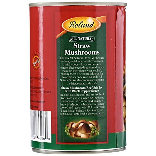 Roland Mushrooms, Straw, Whole Peeled, Dy Wt 8Oz, Net Wt 15 Oz