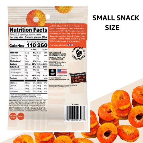 Snak Club Tajin Peach Rings, 2.5 Ounce, 12 Count…