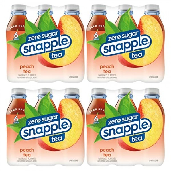 Snapple Zero Sugar Peach Tea, 16 fl oz Recycled Plastic Bottle (Pack of 12)
