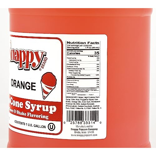 Snappy Orange Sno Cone Syrup, 1 Gallon