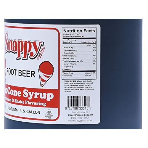 Snappy Popcorn Root Beer Sno Cone Syrup, 1 Gallon, 11 Pound