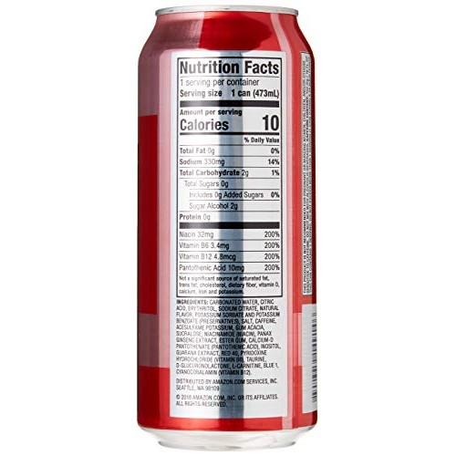 Amazon Brand - Solimo Red Energy Drink, Sugar Free, 16 Fluid Oun