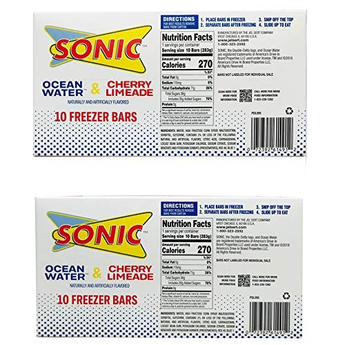 SONIC Freezer Pops Pack Of 2! 2 Flavors: Ocean Water & Cherry Li...