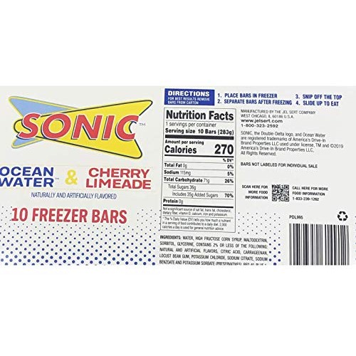 NEW Sonic Freezer Bars Ocean Water & Cherry Limeade 10- 1 oz Bar...