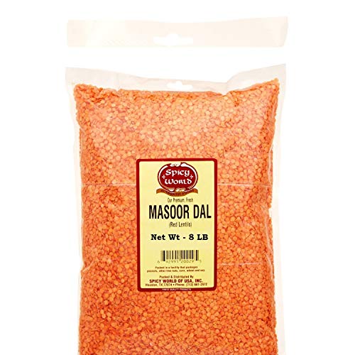 Spicy World Masoor Dal 8 Pound Bag 128Oz - Red Lentils Split -