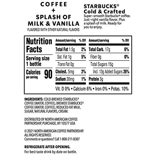 Starbucks Cold & Crafted Coffee, Splash of Milk + Vanilla, 11oz ...