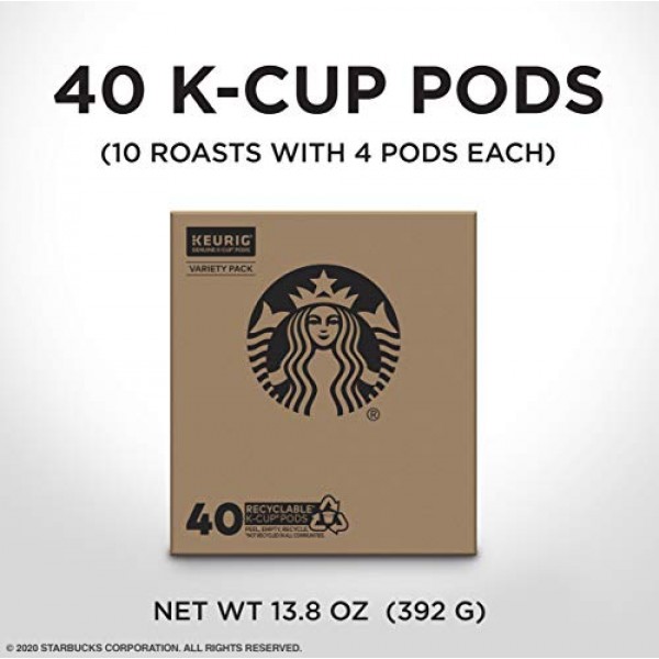 Starbucks K-Cup Coffee Pods—Starbucks Blonde, Medium, Dark Roast & Flavored  Coffee—Variety Pack for Keurig Brewers—1 box (40 pods total)