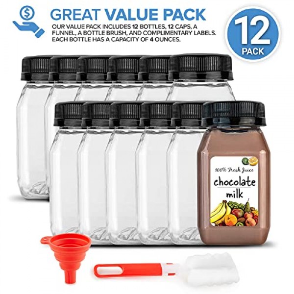 Kitcheniva Empty Plastic Juice Bottles With Caps 8oz - Pack of 12, 8oz/  Pack of 12 - Food 4 Less