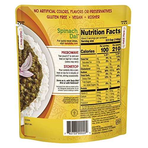 Tasty Bite Spinach Dal Microwaveable Ready To Eat Entrée, 10 Oun