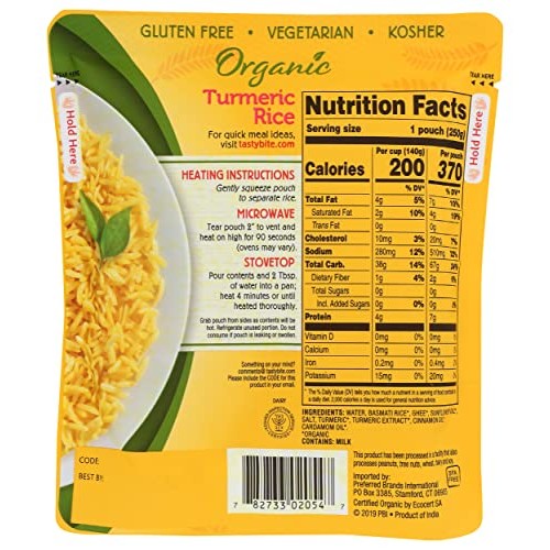 TASTYBITE Organic Turmeric Rice, 8.8 OZ