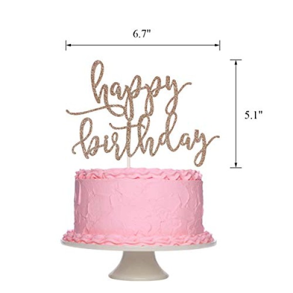 Rose Gold Glittery Happy Birthday Cake Topper For Birthday