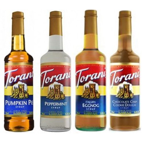 Torani Santas Favorite Syrup 4 Pack, Pumpkin Pie, Peppermint, E