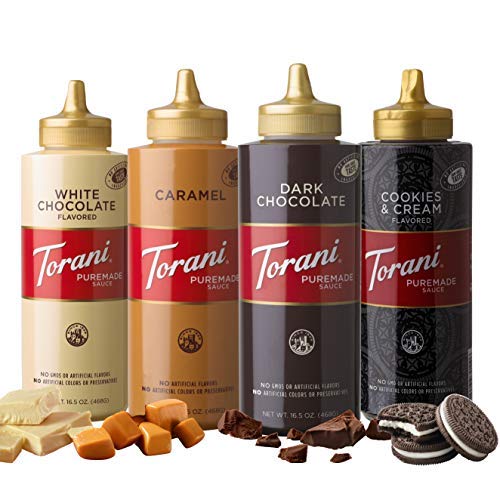 Torani Puremade Sauce Variety Pack, 4 Flavors, 16.5 Ounce Bottles