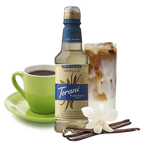 Torani Puremade Zero Sugar Syrup Vanilla 12.7 Ounce Bottle , 4 C