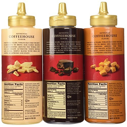 Torani Sauce 3 Pack Chocolate, Caramel, White Chocolate 16.5 Oz