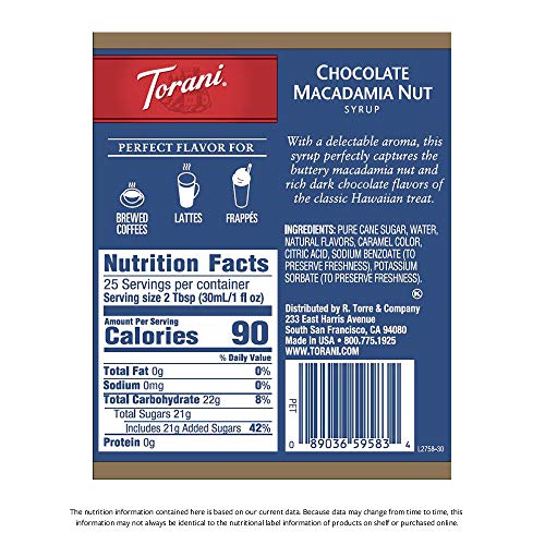 Torani Sugar Free Syrup, Chocolate Macadamia Nut, 25.4 Ounces P