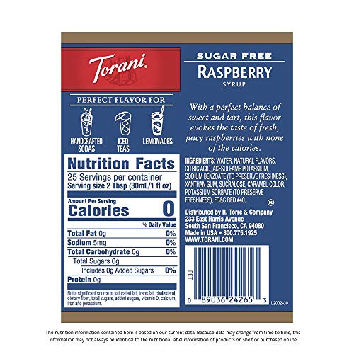 Torani Sugar Free Syrup, Raspberry, 25.4 Ounces Pack Of 4