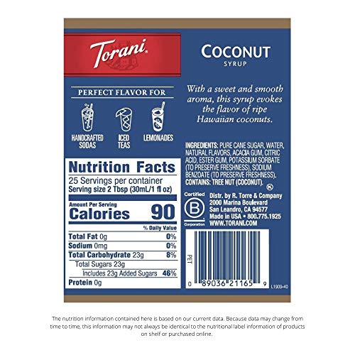 Torani Syrup, Coconut, 25.4 Ounce Pack Of 4