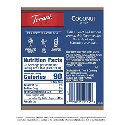 Torani Syrup, Coconut, 25.4 Ounce Pack Of 4