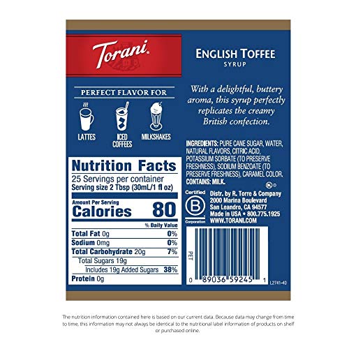 Torani Syrup, English Toffee, 25.4 Ounce Pack Of 4