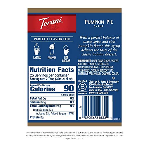 Torani Syrup, Pumpkin Pie, 25.4 Ounce Pack Of 4