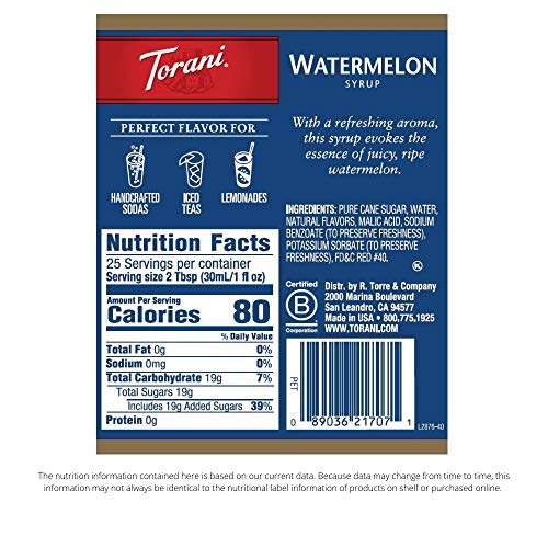 Torani Syrup, Watermelon, 25.4 Ounces Pack Of 4