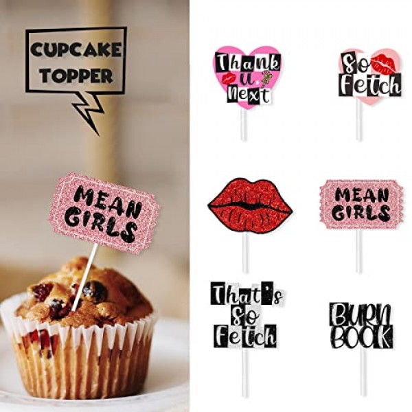  Dessert Cupcake Topper Lip Heart Bachelorette So Fetch Night  Out Hen Movie Theme Party Decoration Pick for Girl Lady Woman Happy  Birthday Party Decor Supplies 18pcs Pink Glitter : Grocery 