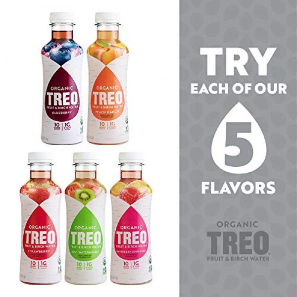 Treo Fruit & Birch Water Drink, Peach Mango, USDA Organic,