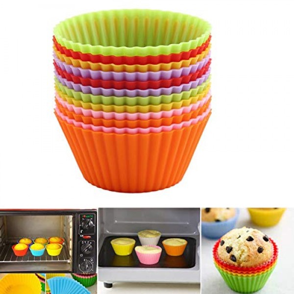 Silicone Cupcake Liners Reusable Baking Cups Nonstick Easy Clean Pastry  Muffin Molds 4 Shapes Round, Stars, Heart, Flowers, 24 Pieces Colorful