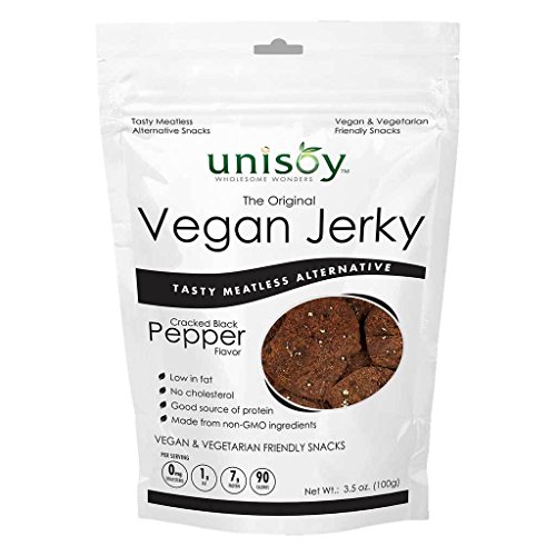 Unisoy Vegan Jerky - Cracked Black Pepper Flavor, 3.5Oz 2-Pack