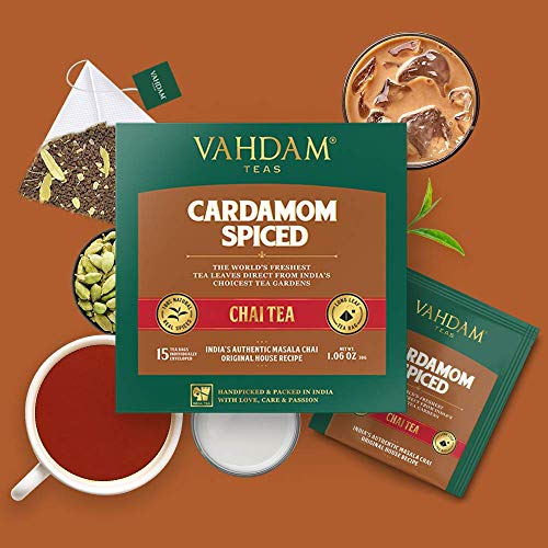 Cardamom Chai Tea - 30 Pyramid Tea Bags - 100% Natural Crushed C